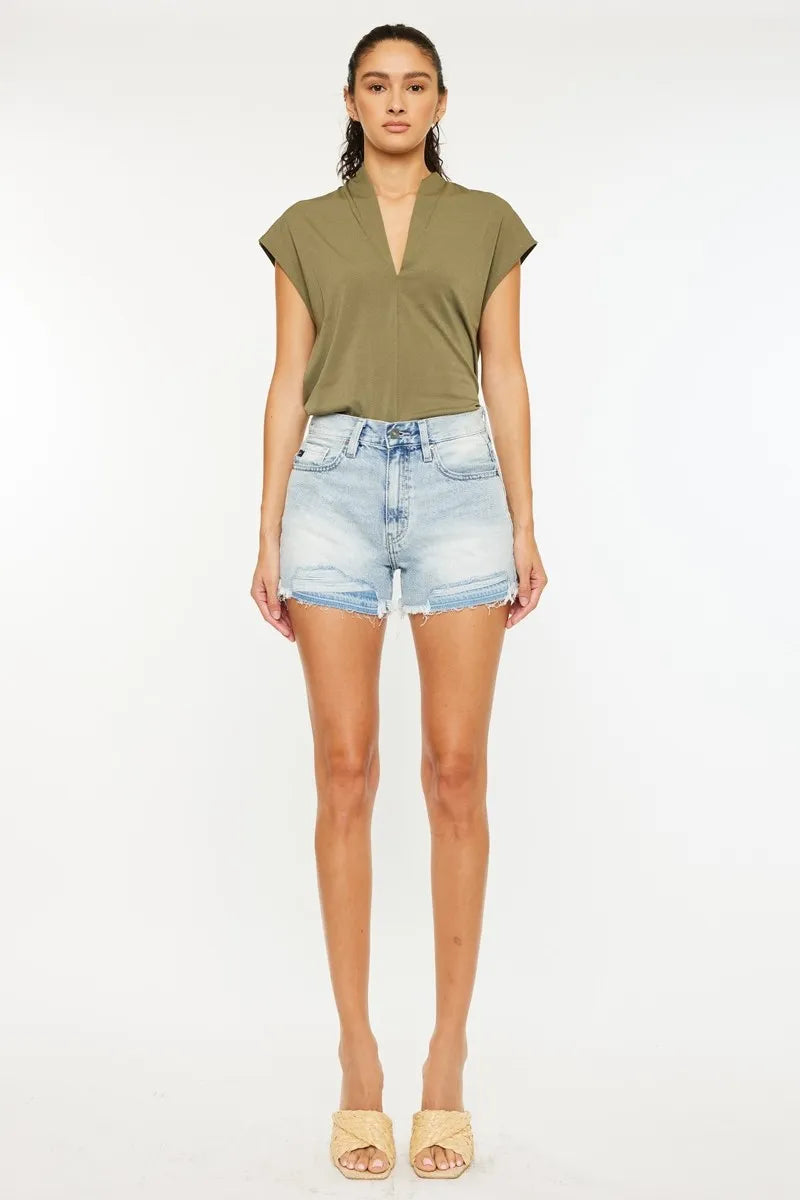 High Waisted Denim Shorts With Raw Hem