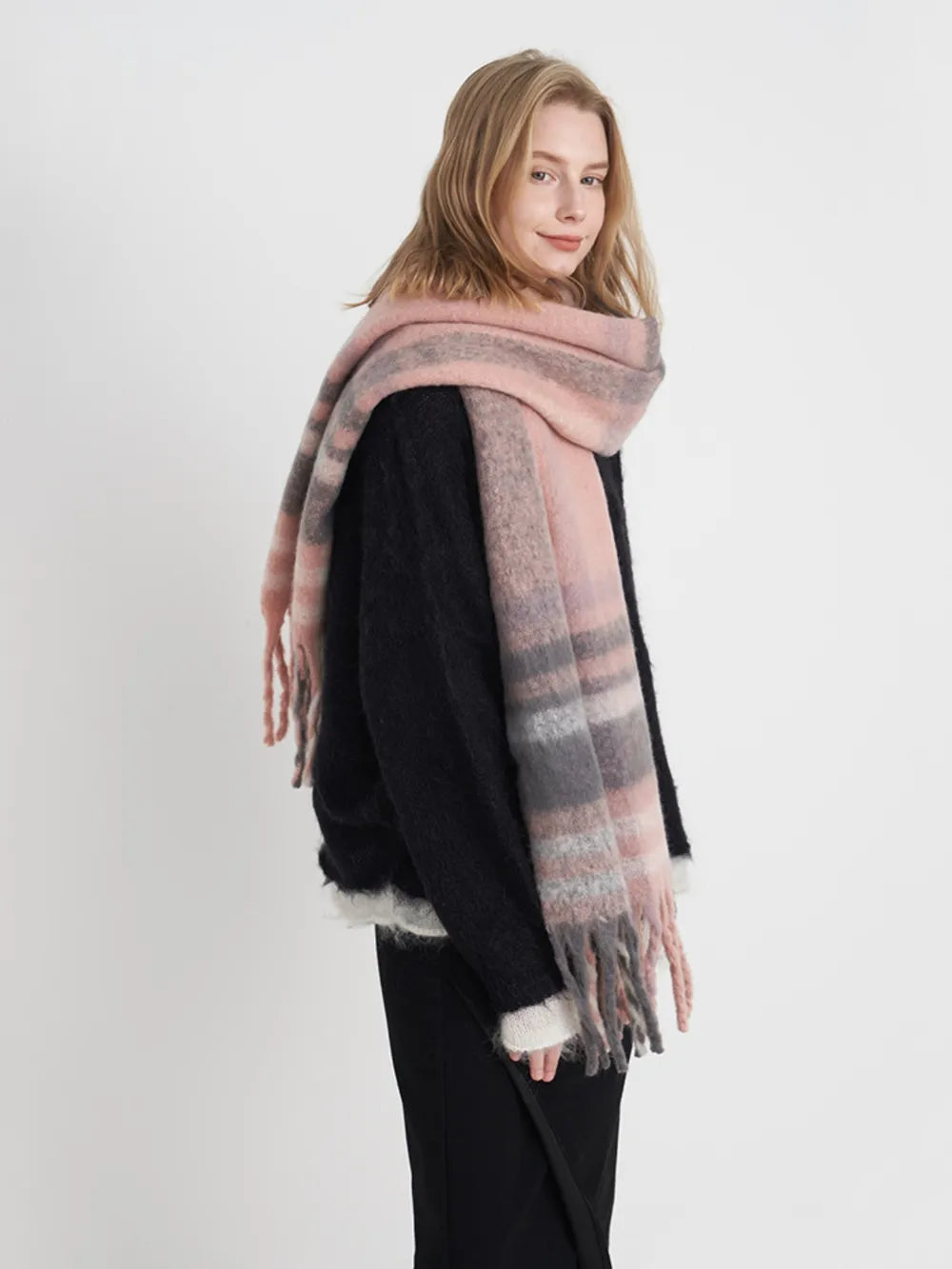 Women Plaid Fringe Scarf