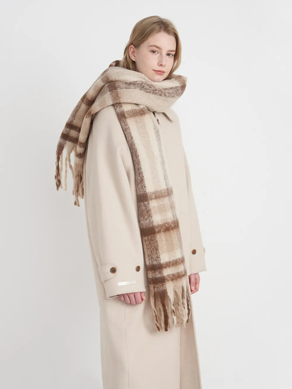 Women Plaid Fringe Scarf
