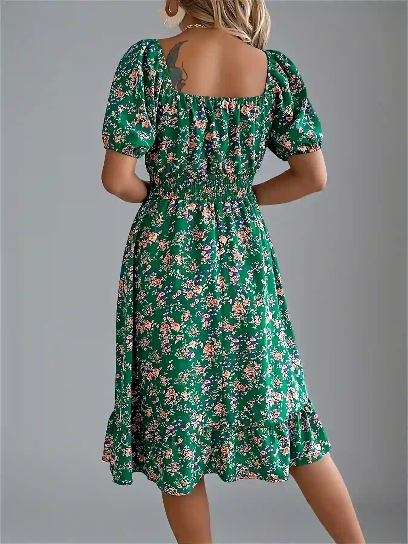 Short Sleeve Floral Midi Dress