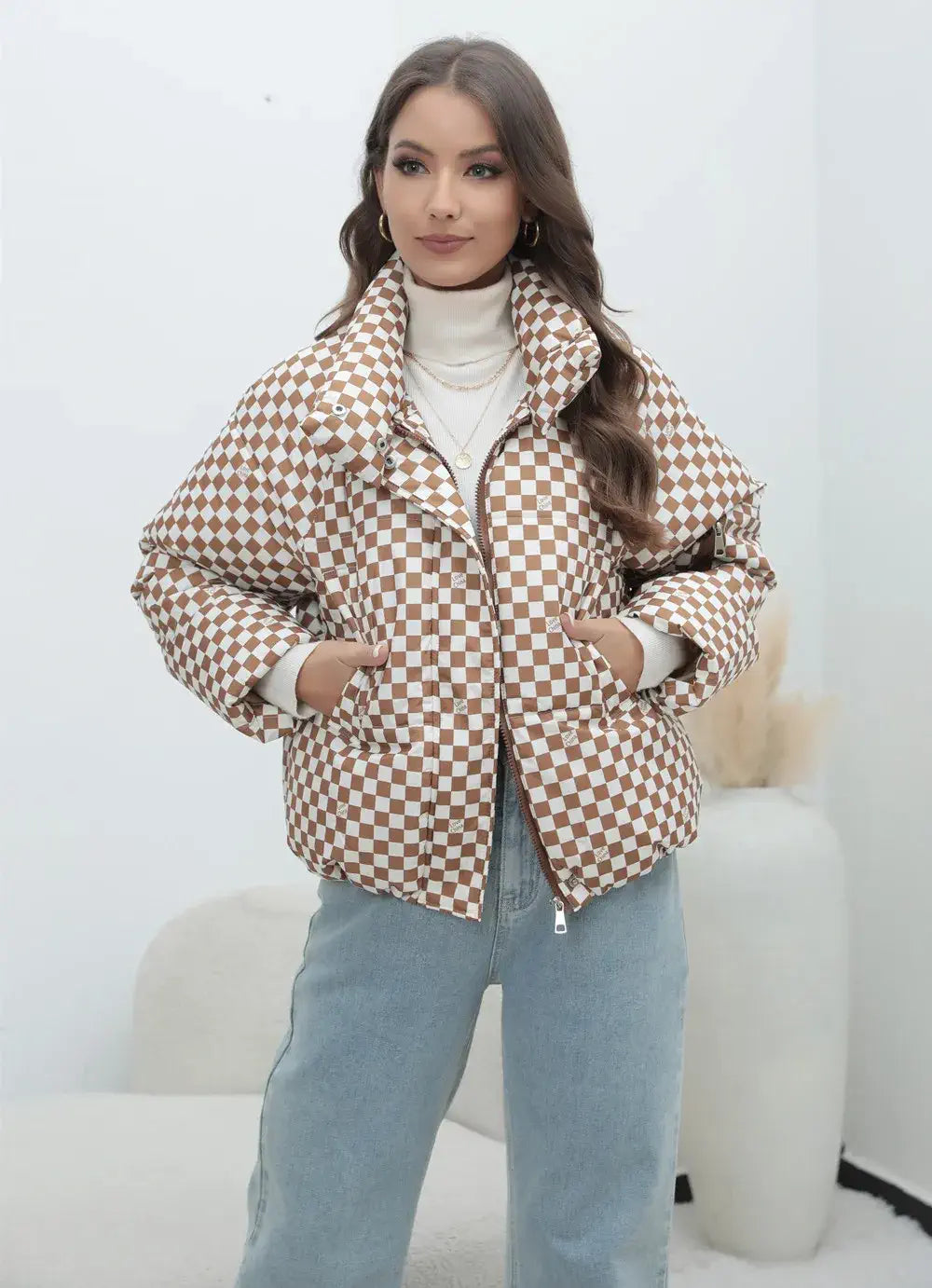 Women's Checkered Puffer Jacket