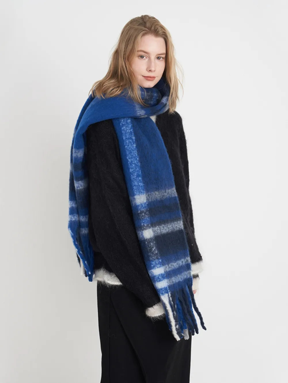 Women Plaid Fringe Scarf