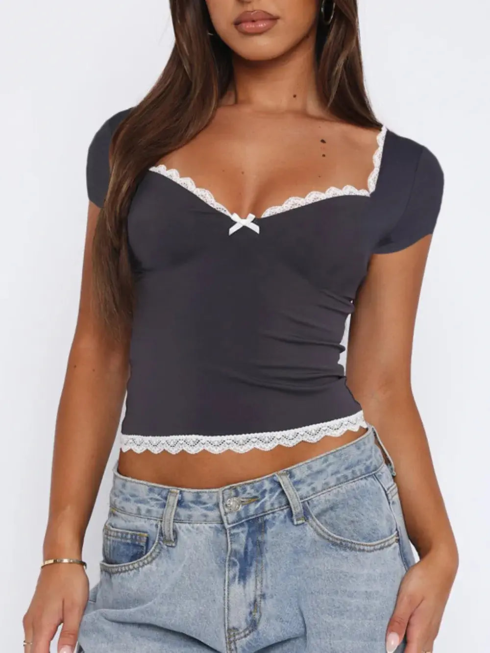 sweetheart neck t shirt Dark Gray