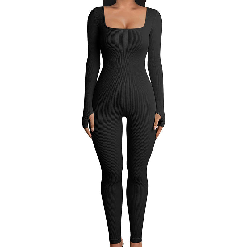 Long Sleeve Workout Jumpsuit Black