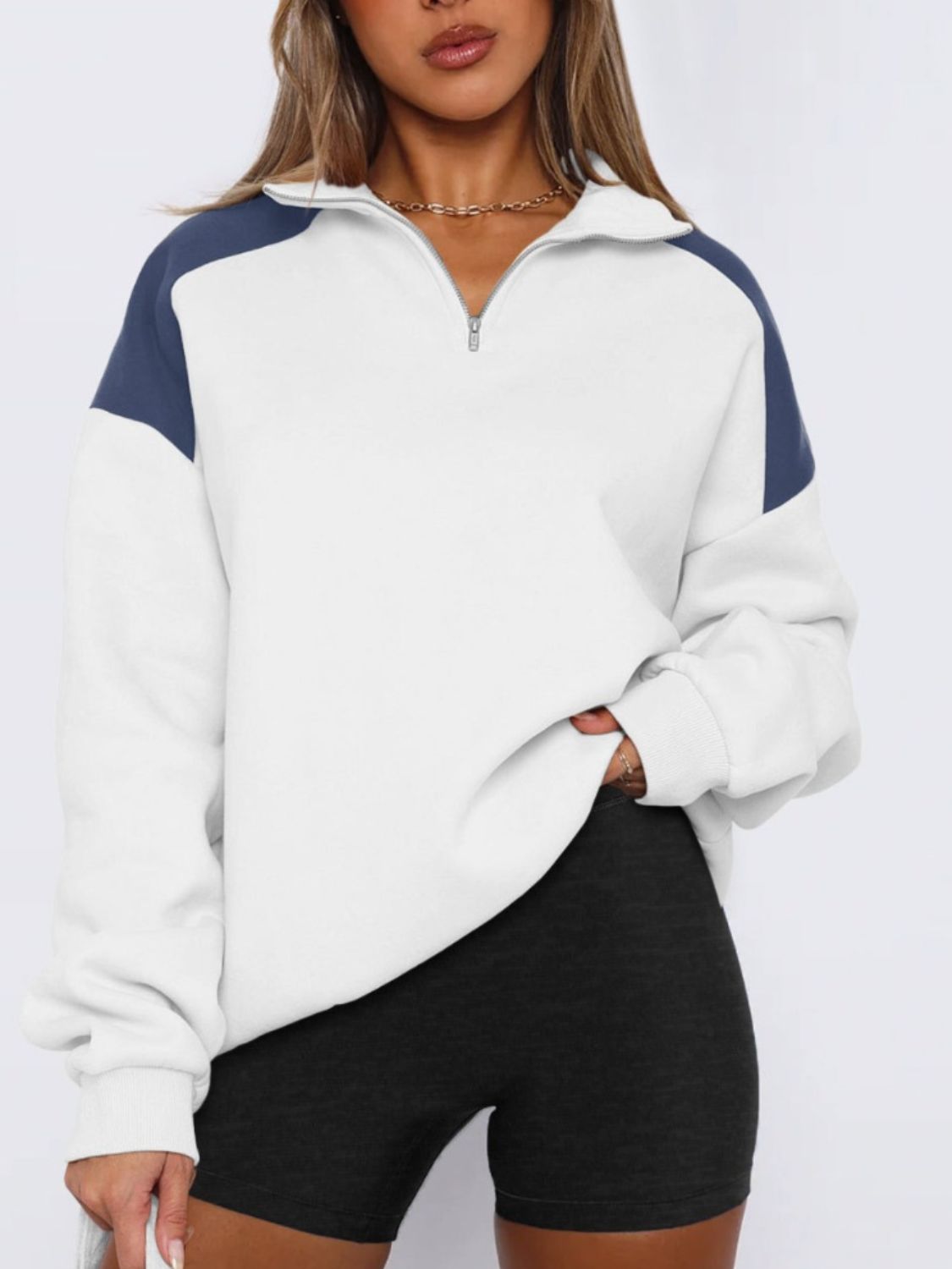 quarter zip women's pullover White