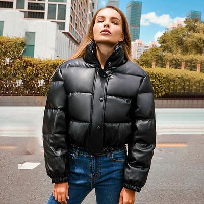 Faux Leather Quilted Jacket Women's Black