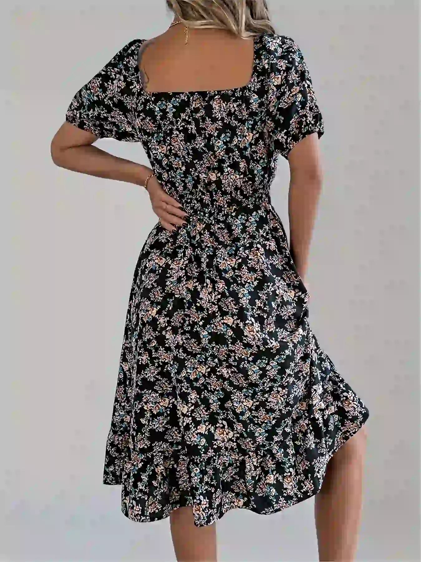 Short Sleeve Floral Midi Dress