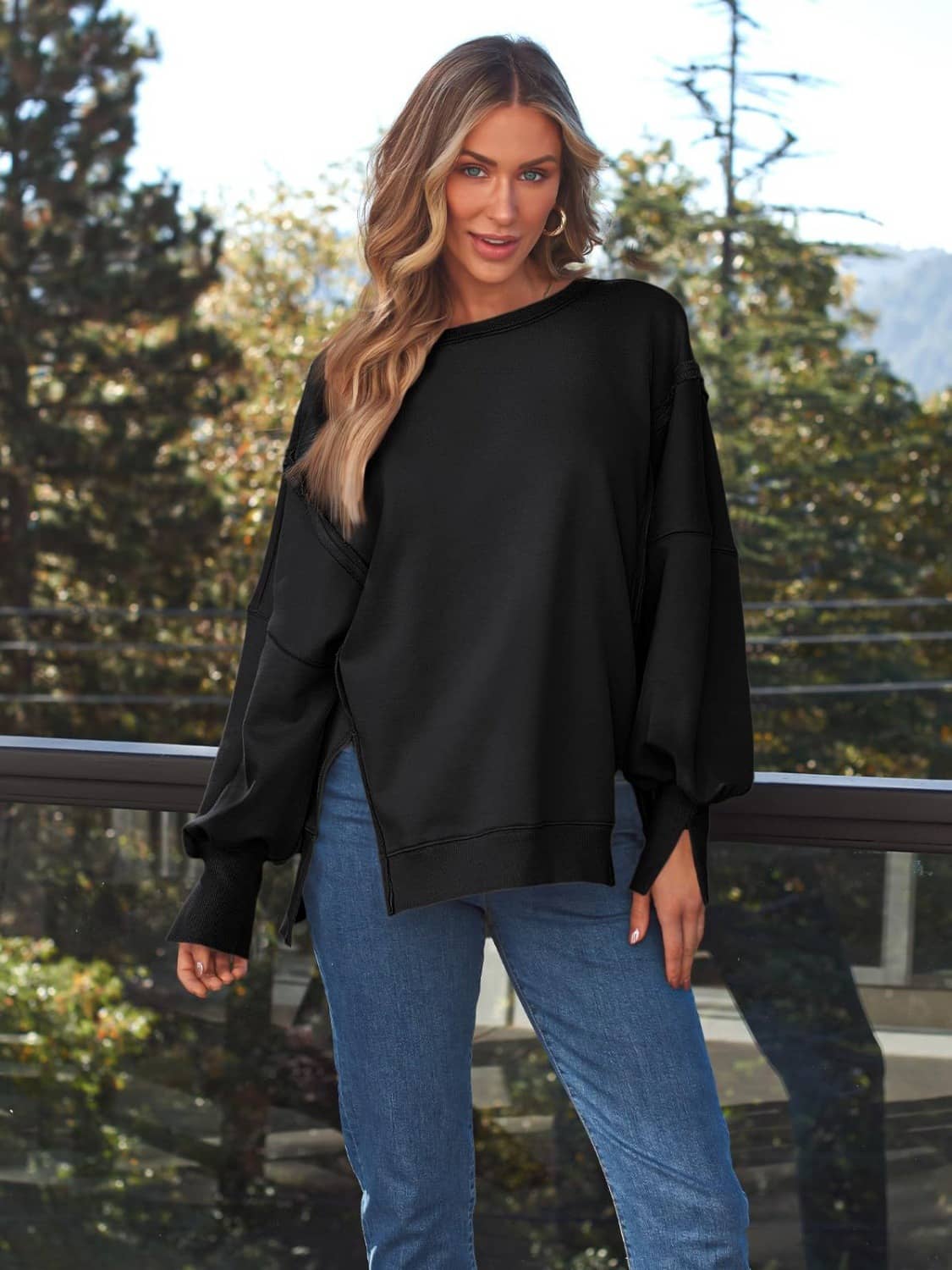 Women's Side Slit Sweatshirt Black
