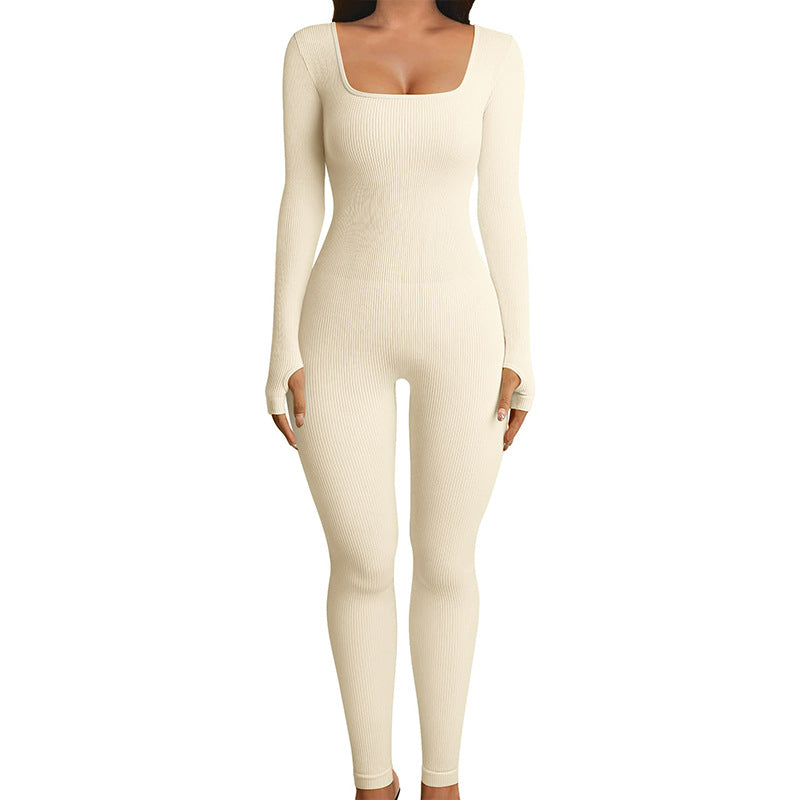 Long Sleeve Workout Jumpsuit White