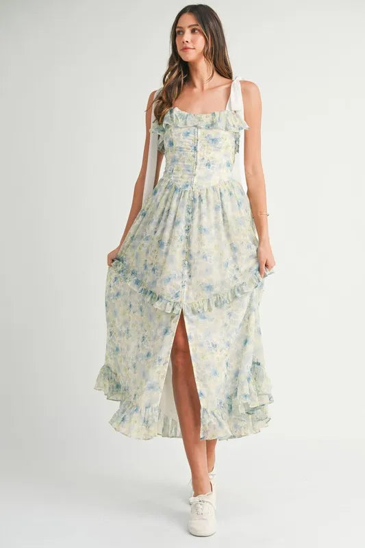 floral sleeveless midi dress