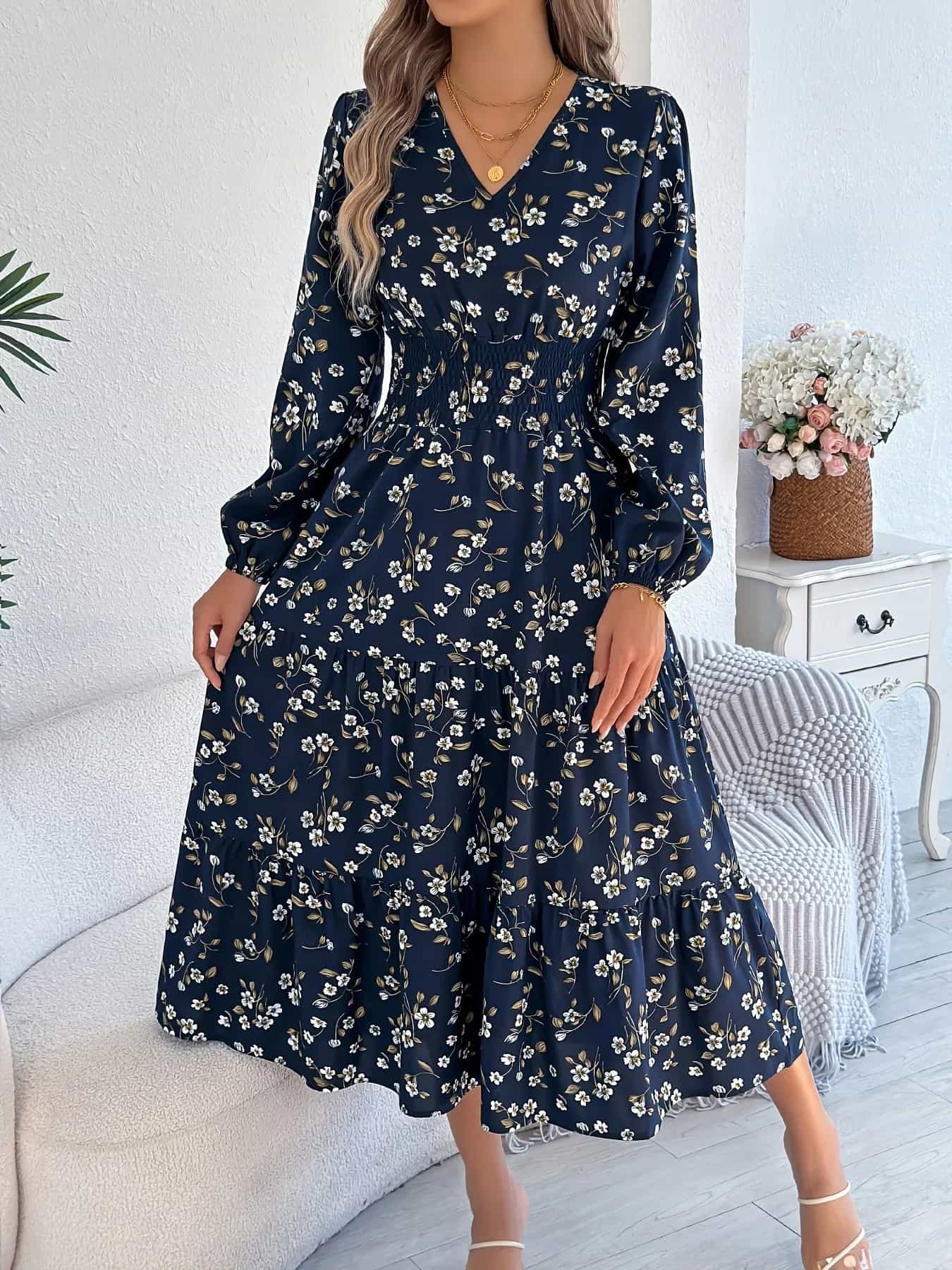 Long Sleeve Floral Midi Dress