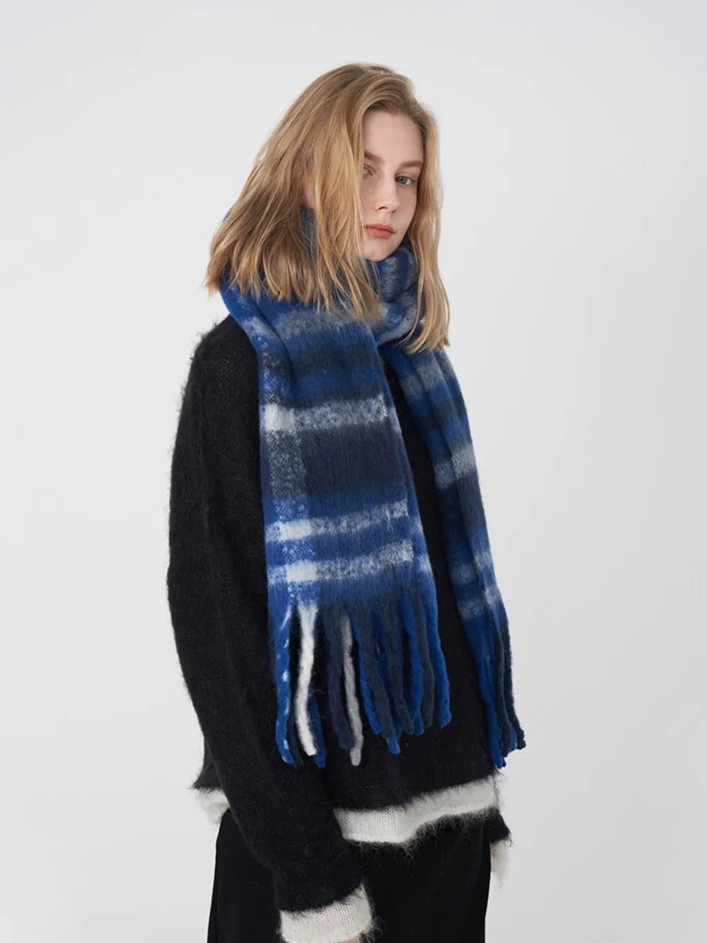 Women Plaid Fringe Scarf