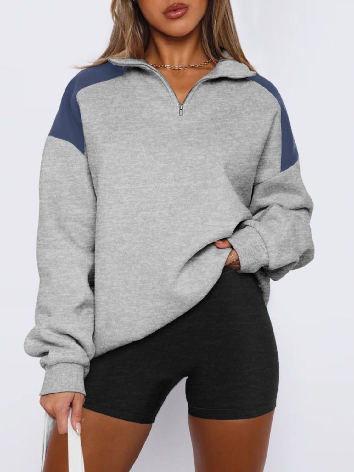 quarter zip women's pullover Gray