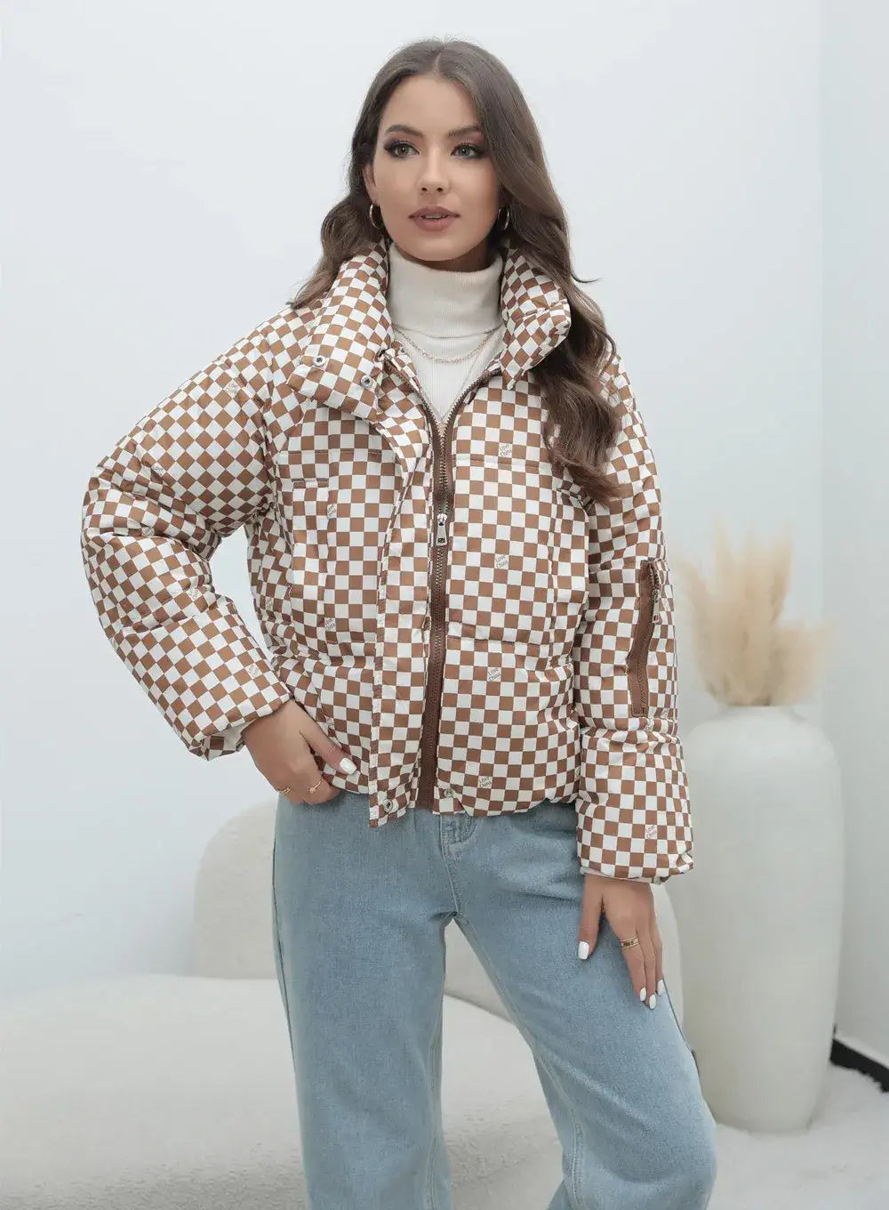 Women's Checkered Puffer Jacket