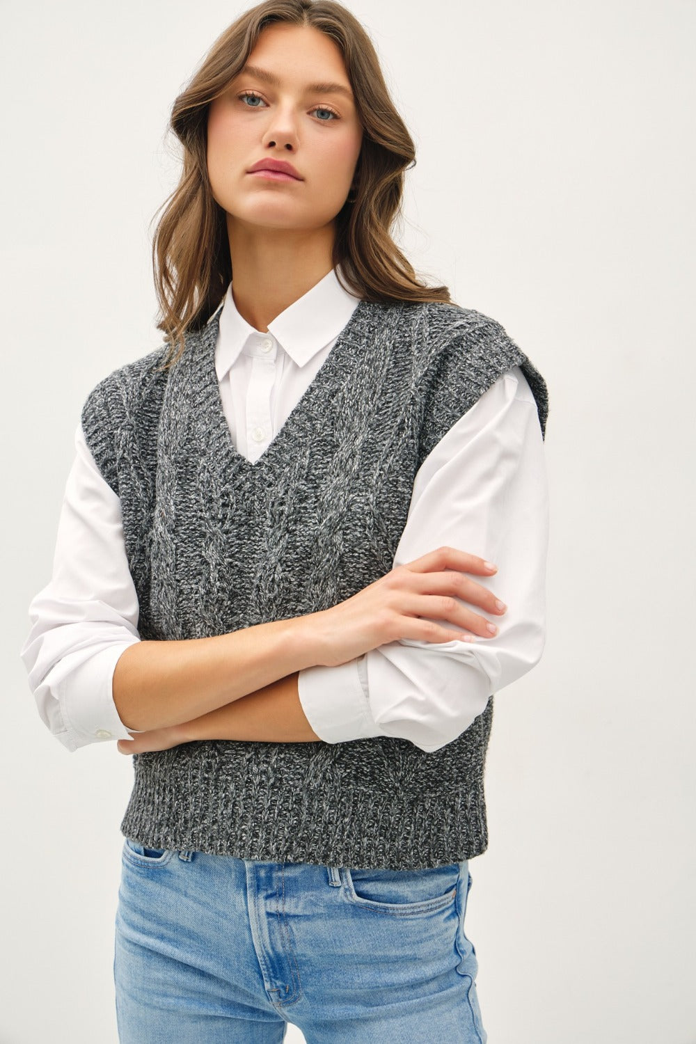 cable knit vest Charcoal