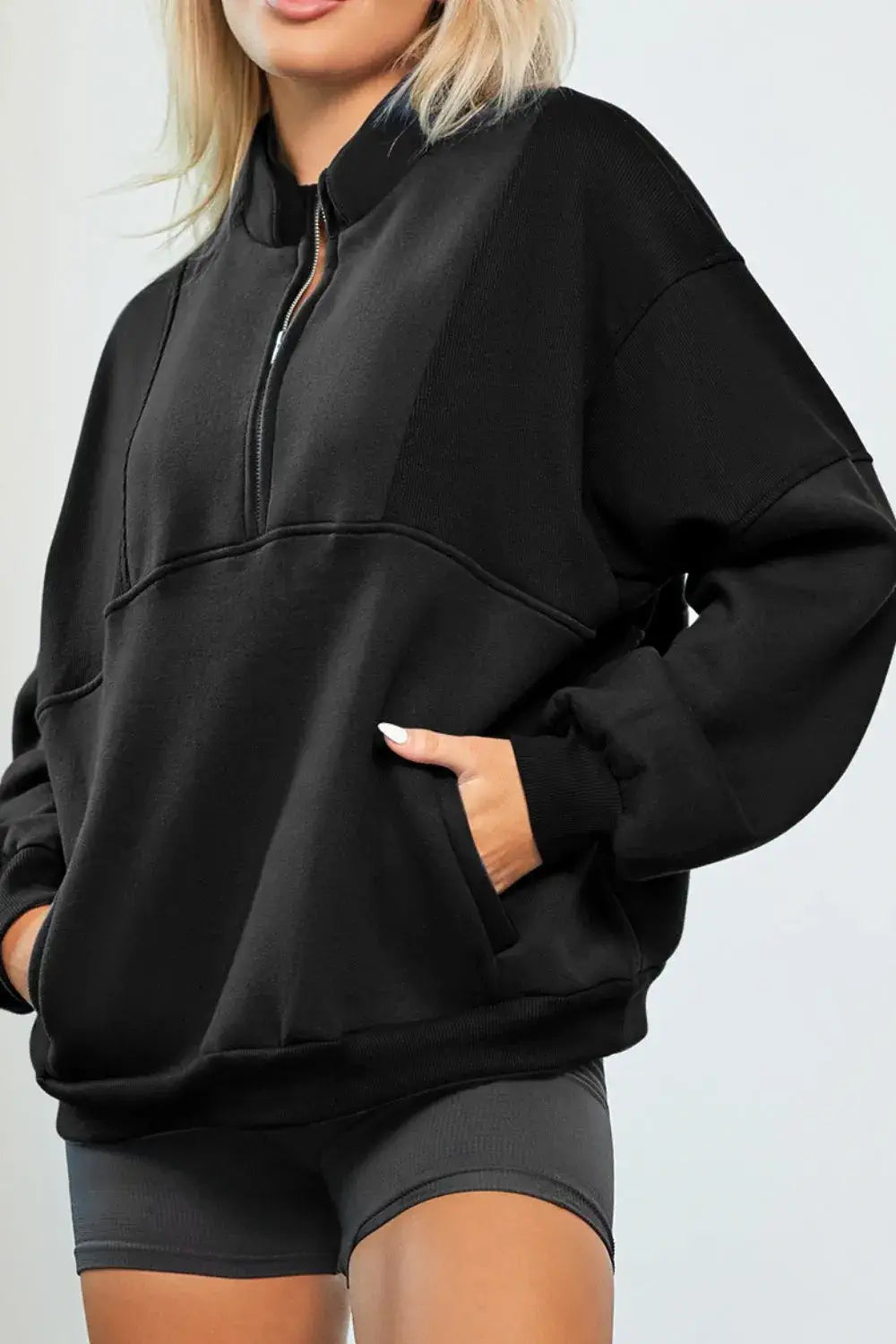 Half Zip Drop Shoulder Sweatshirt Black