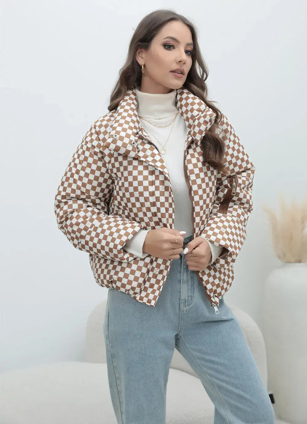 Women's Checkered Puffer Jacket