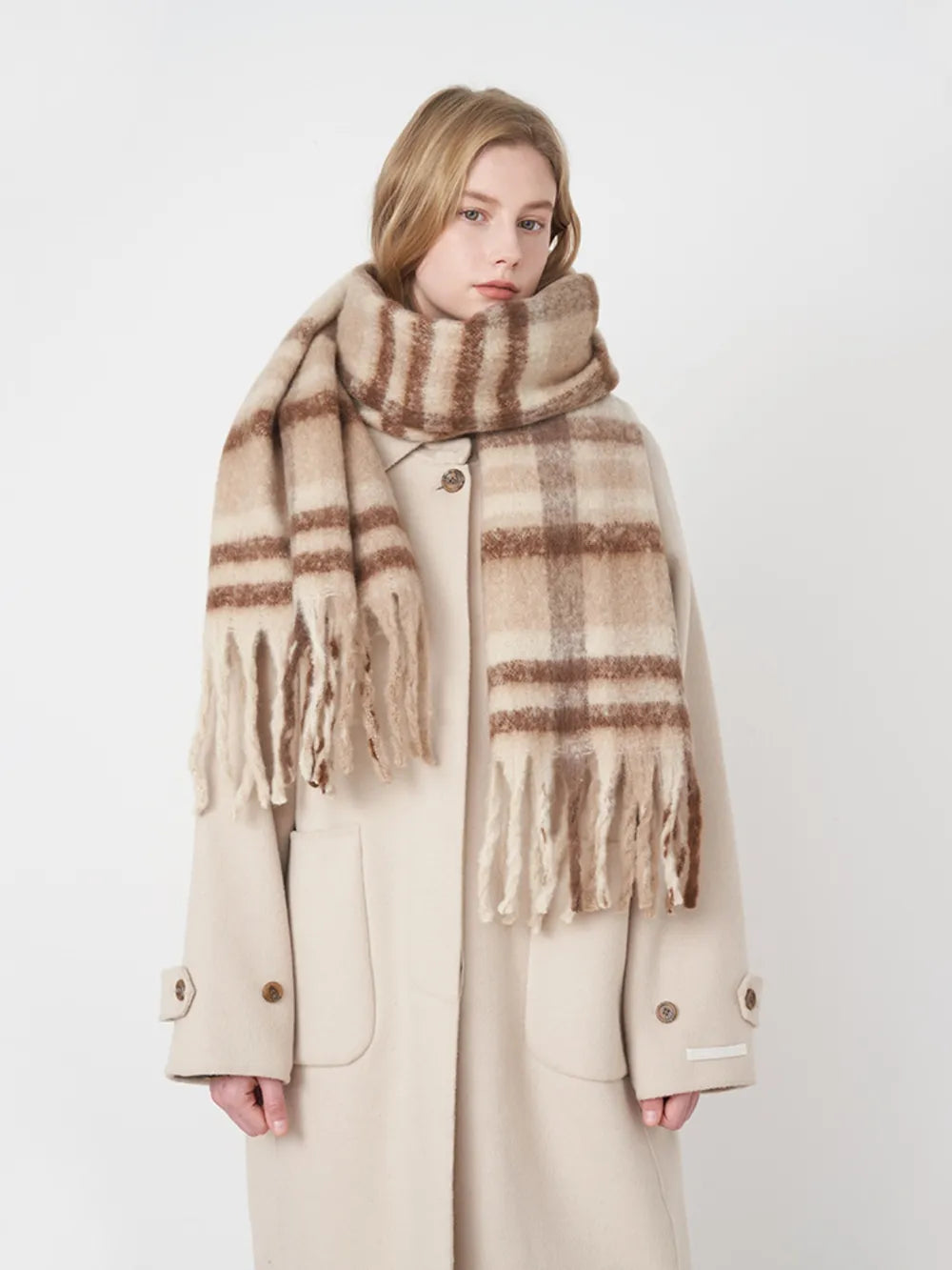 Women Plaid Fringe Scarf