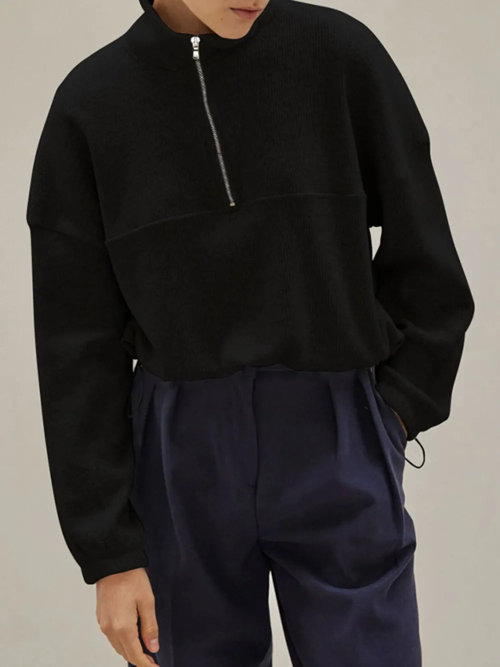waffle knit sweater women's Black