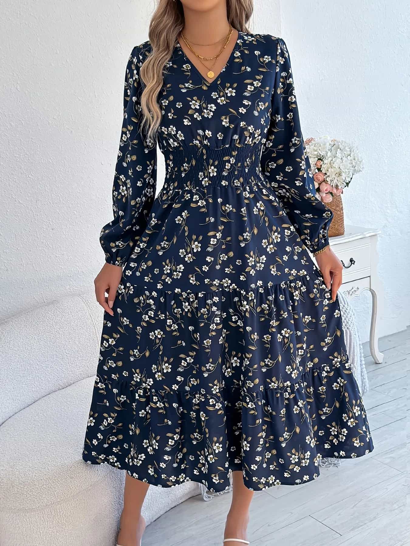 Long Sleeve Floral Midi Dress