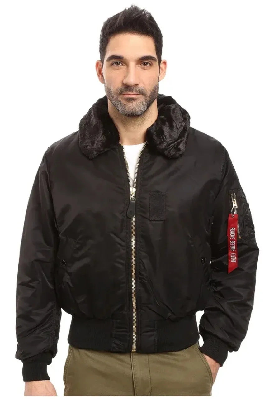 Mens Bomber Jacket With Faux Fur Collar