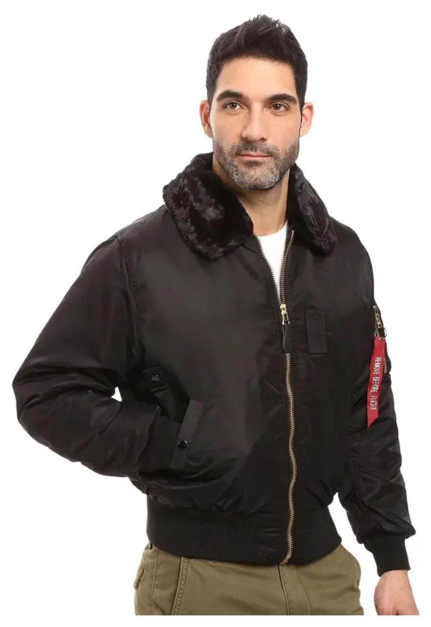Mens Bomber Jacket With Faux Fur Collar