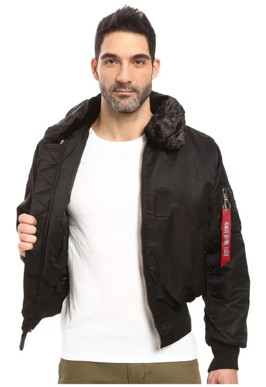 Mens Bomber Jacket With Faux Fur Collar