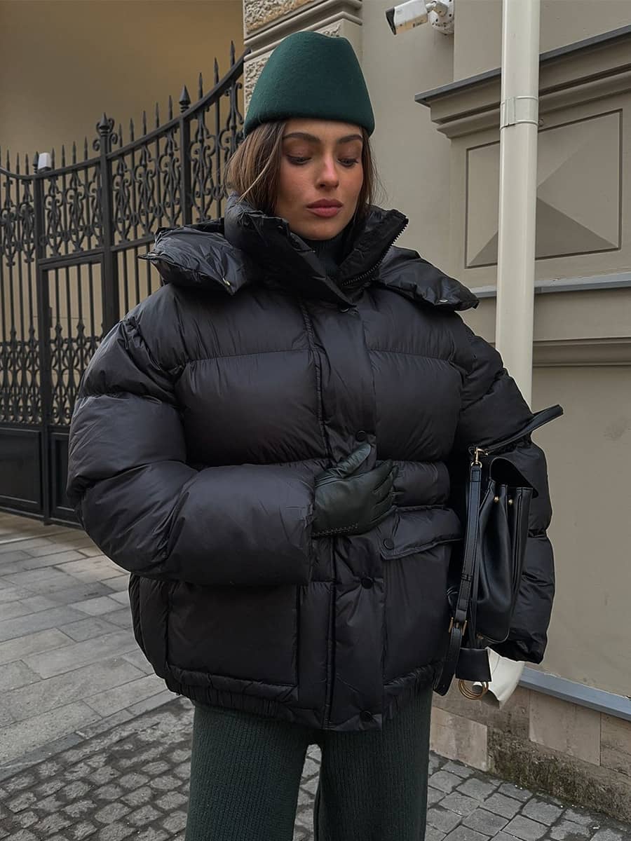 Women's Black Puffer Jacket With Hood