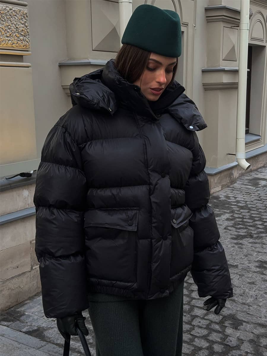Women's Black Puffer Jacket With Hood