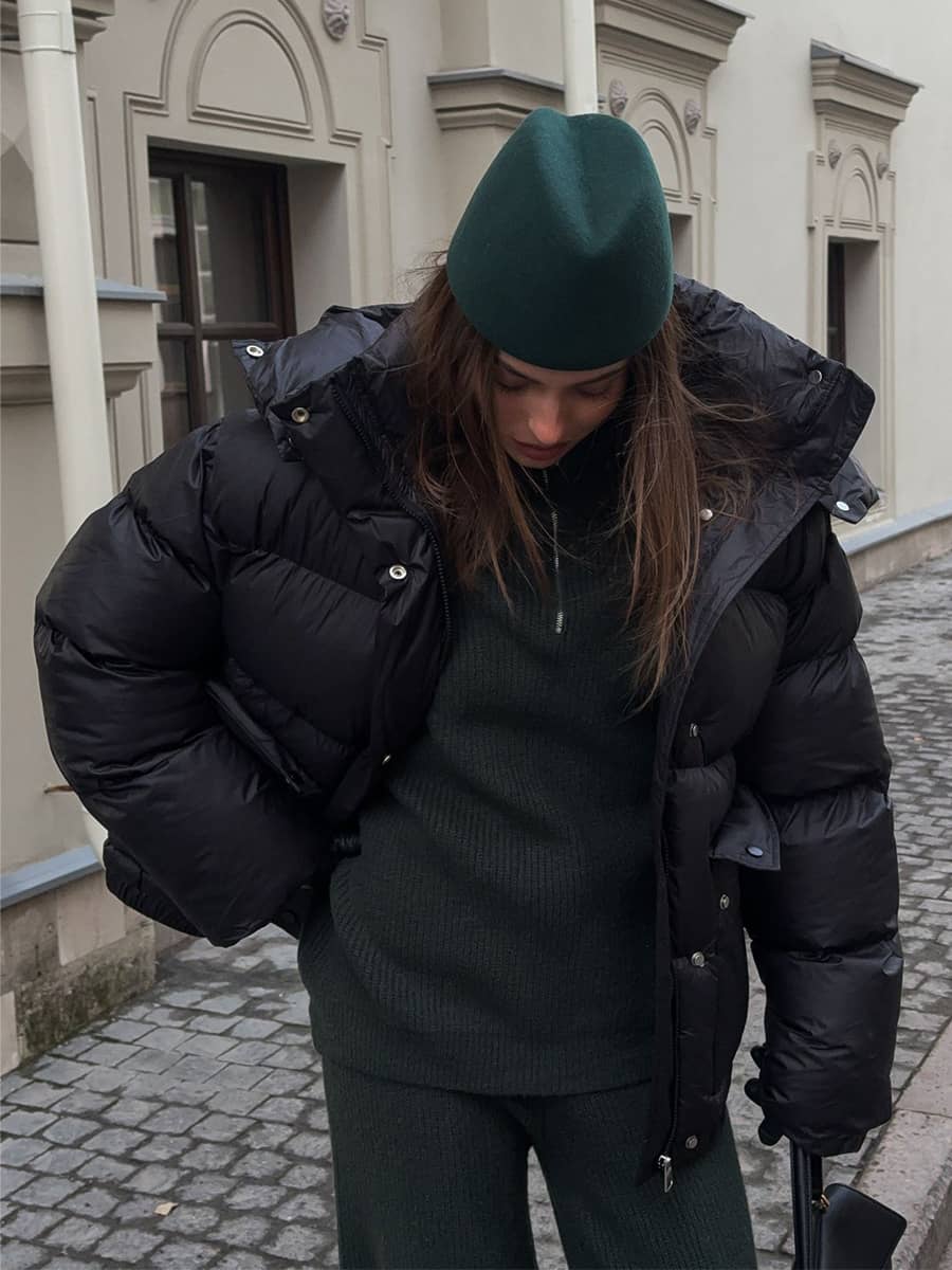 Women's Black Puffer Jacket With Hood