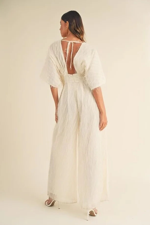 Deep V Neck Wide Leg Jumpsuit