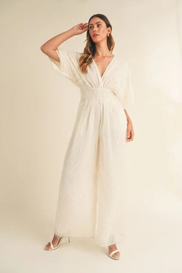 Deep V Neck Wide Leg Jumpsuit
