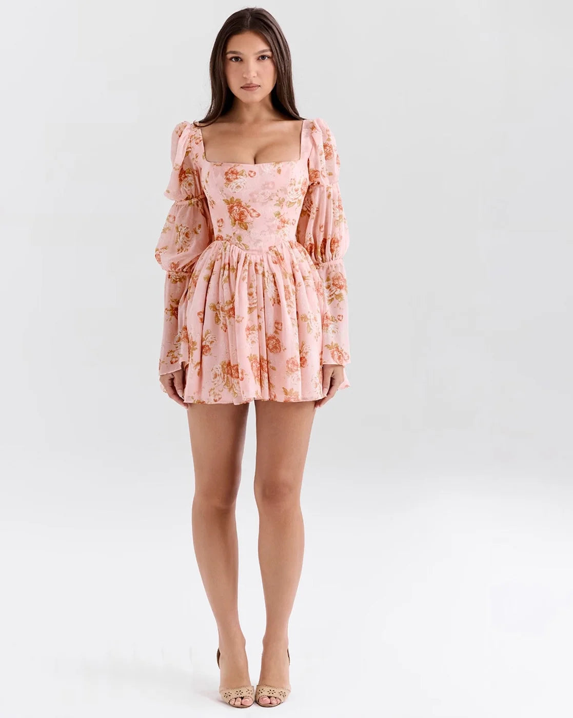 Pink Mini Floral Dress Long Sleeve