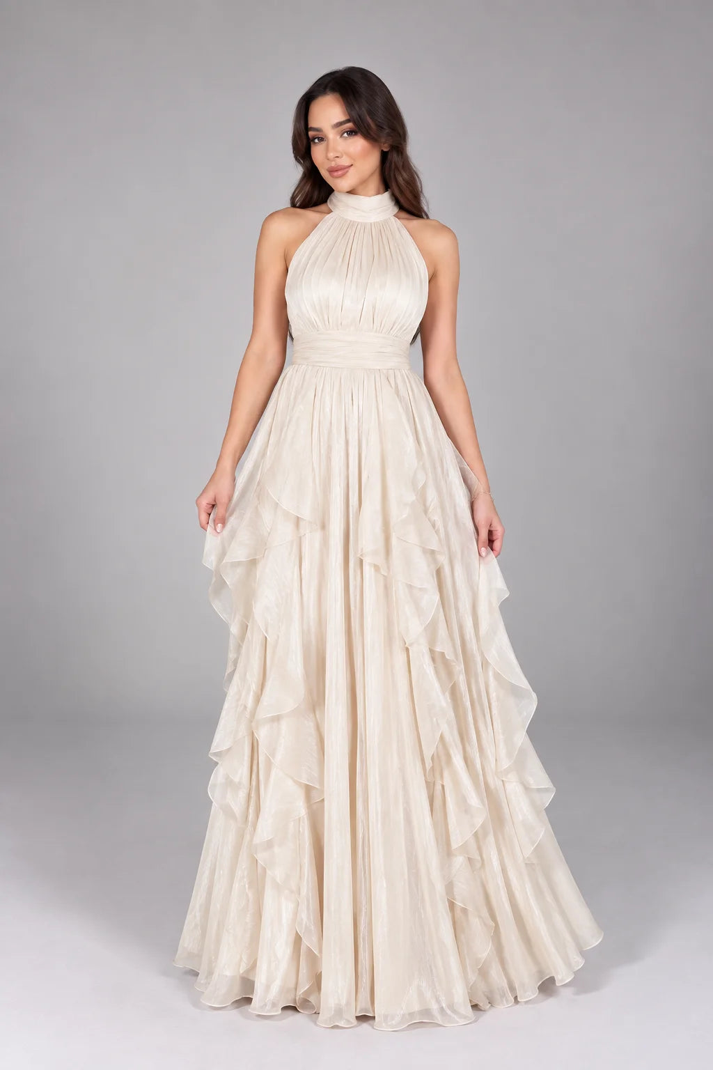 Halter Ruffle Maxi Dress