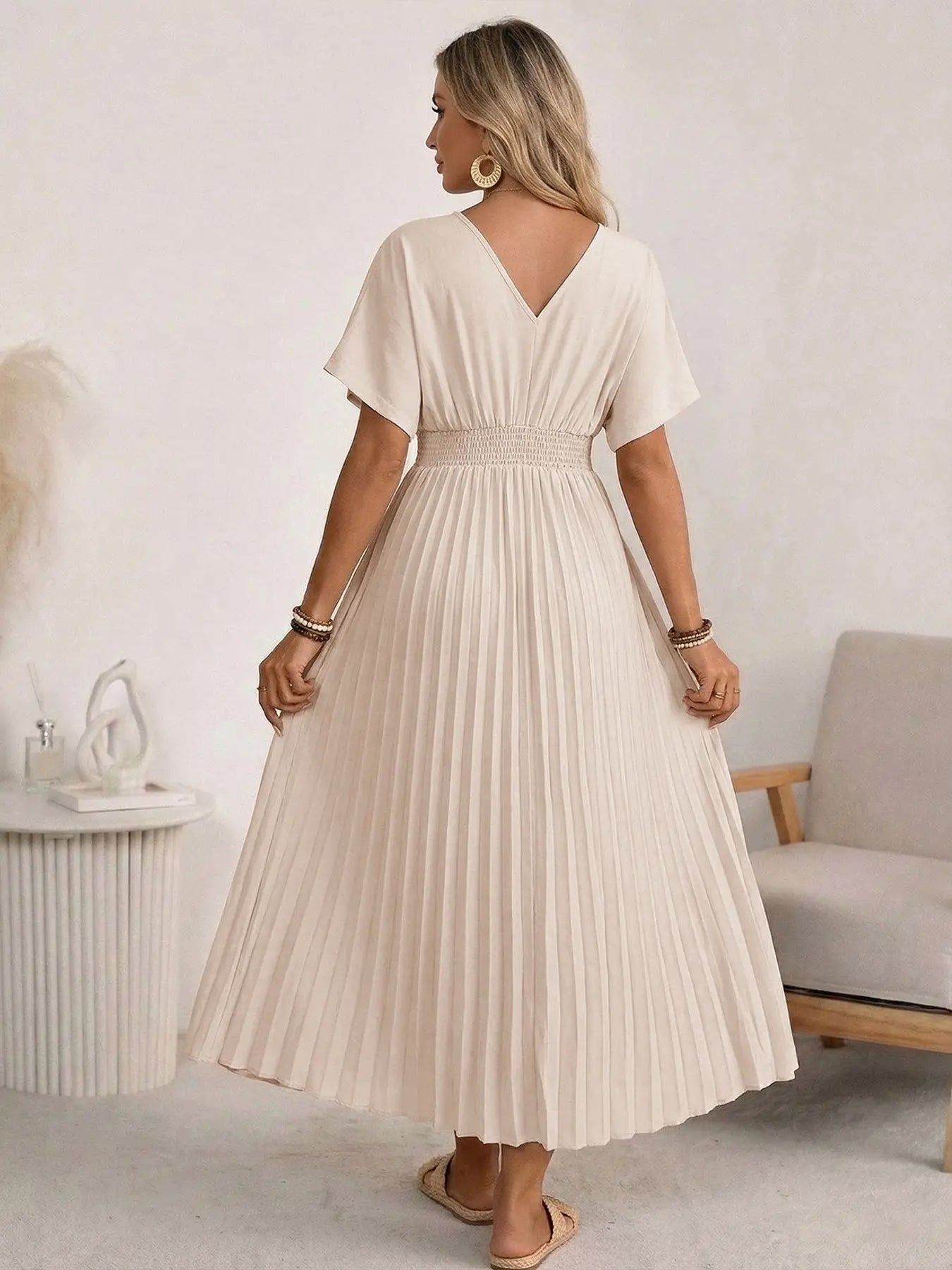 Pleated Short Sleeve Dress