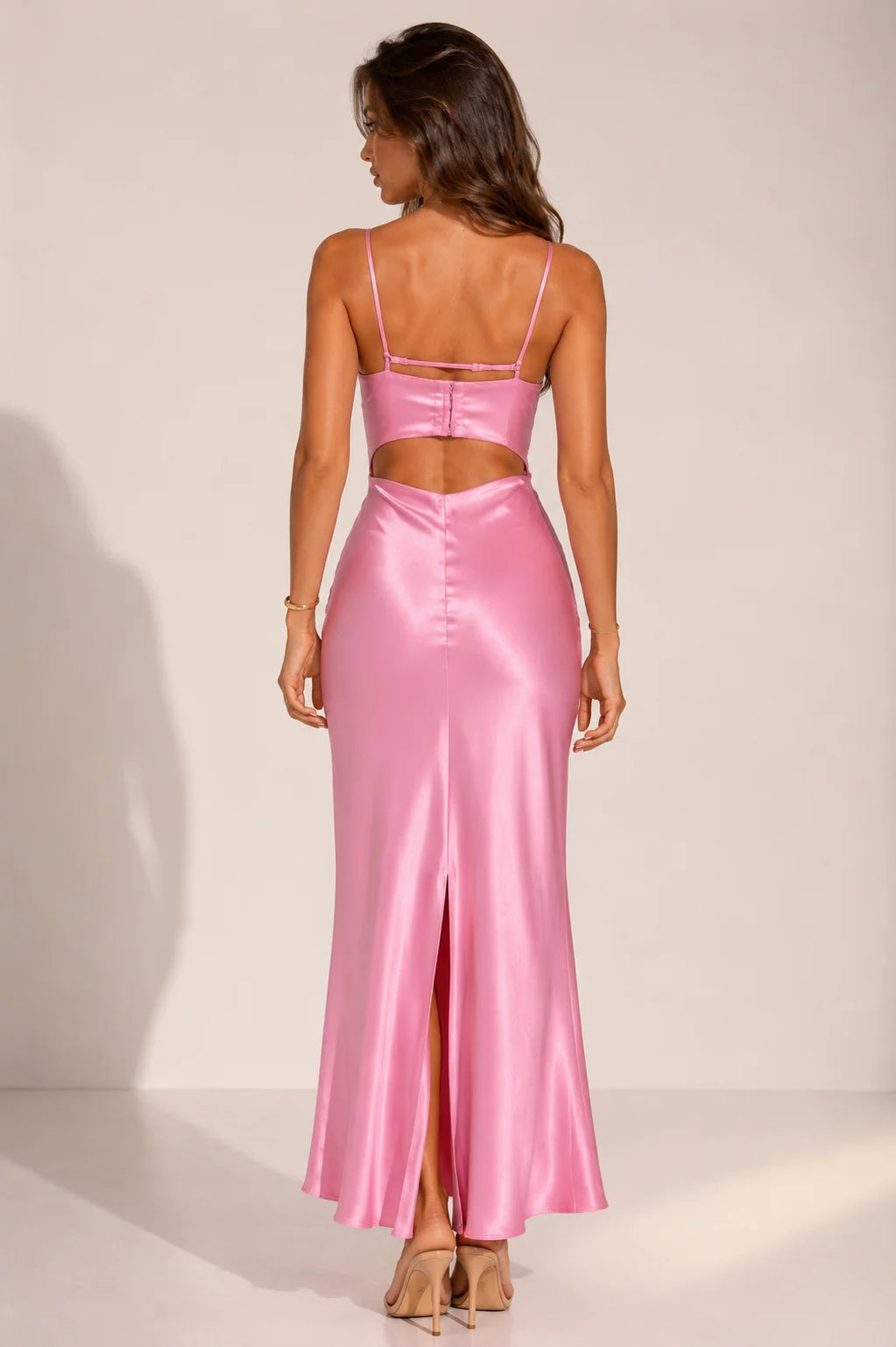 Pink Satin Maxi Dress