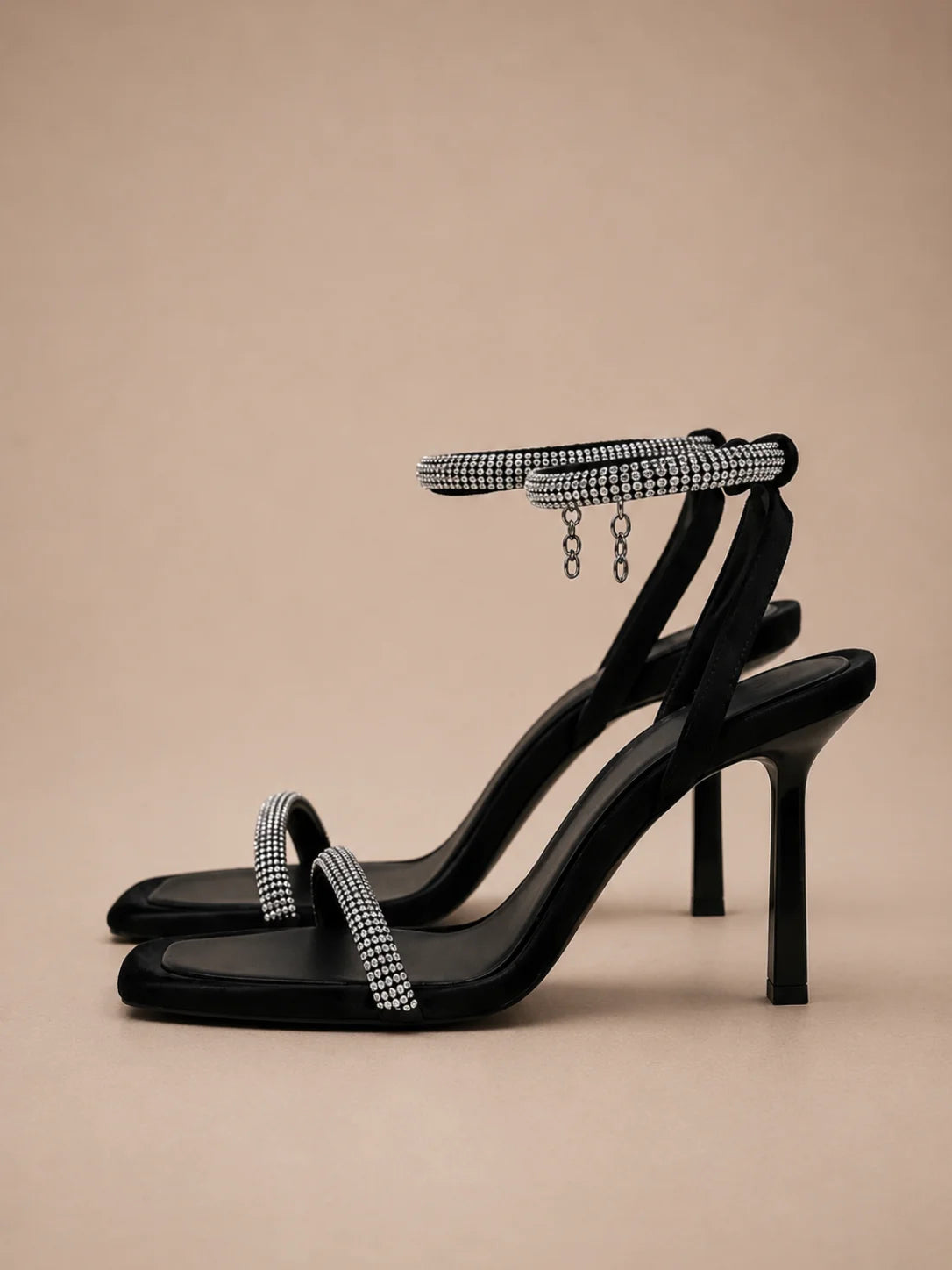 Black Rhinestone High Heels