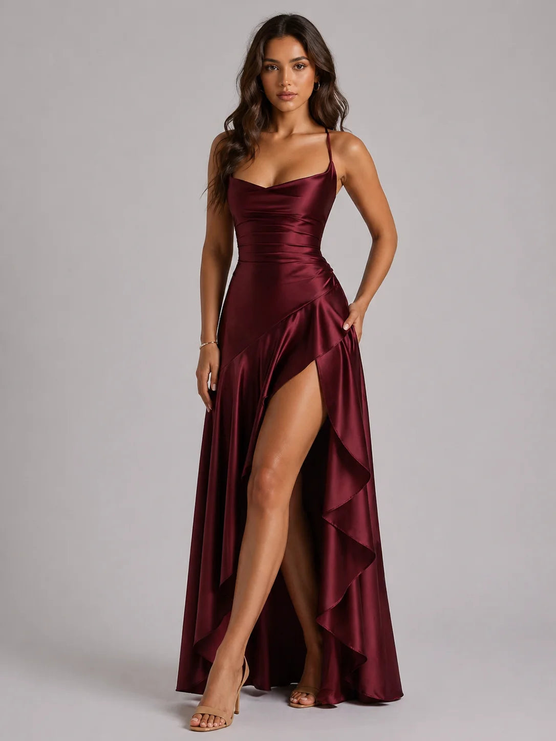 Backless Satin Evening Dress