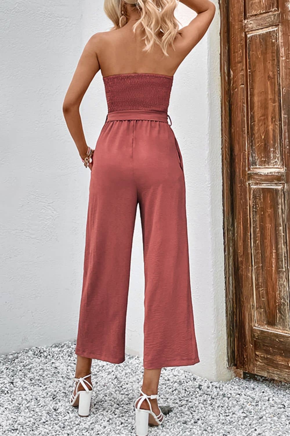 Women Smocked Strapless Jumpsuit