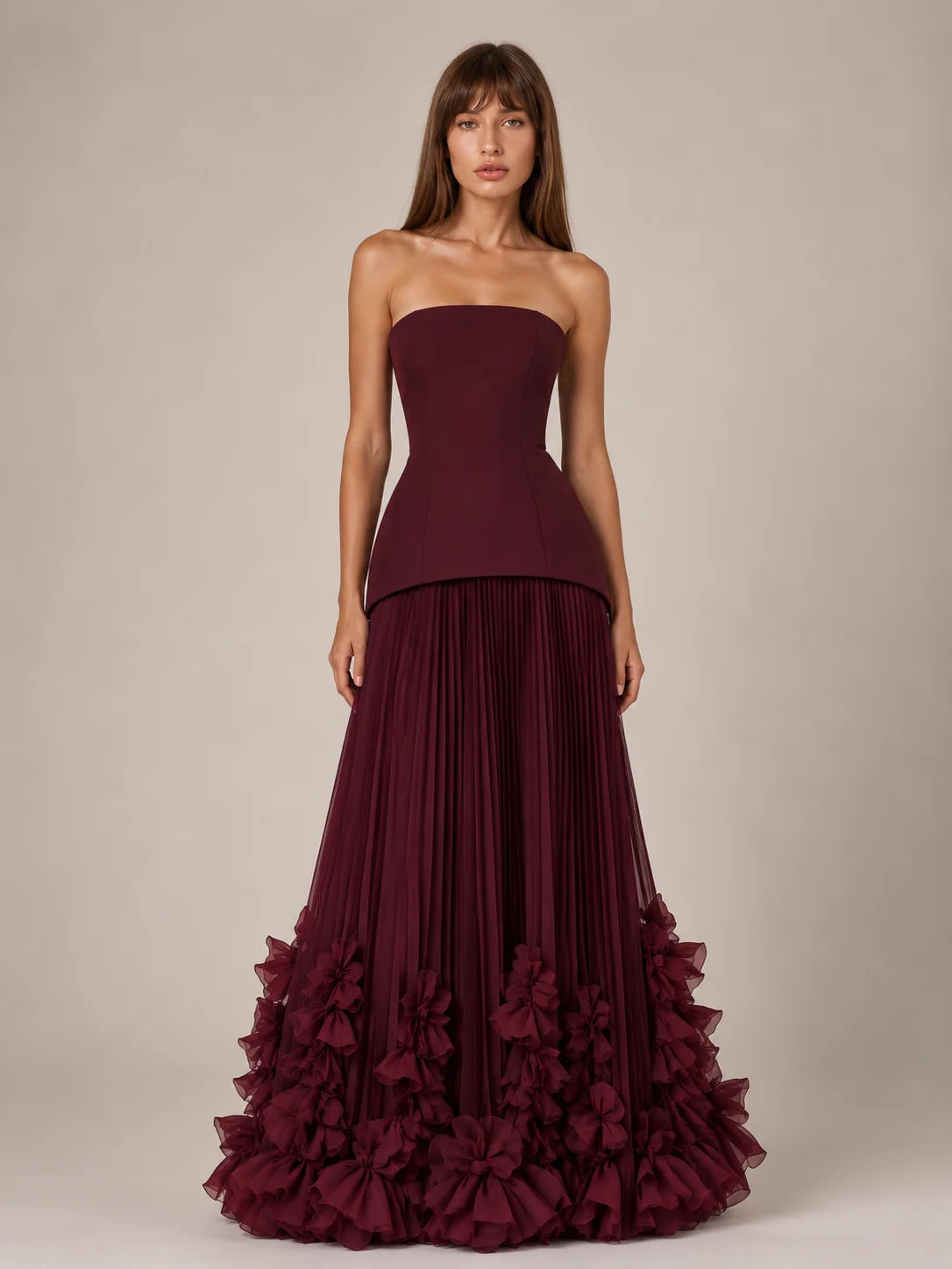Strapless Pleated Maxi Dress