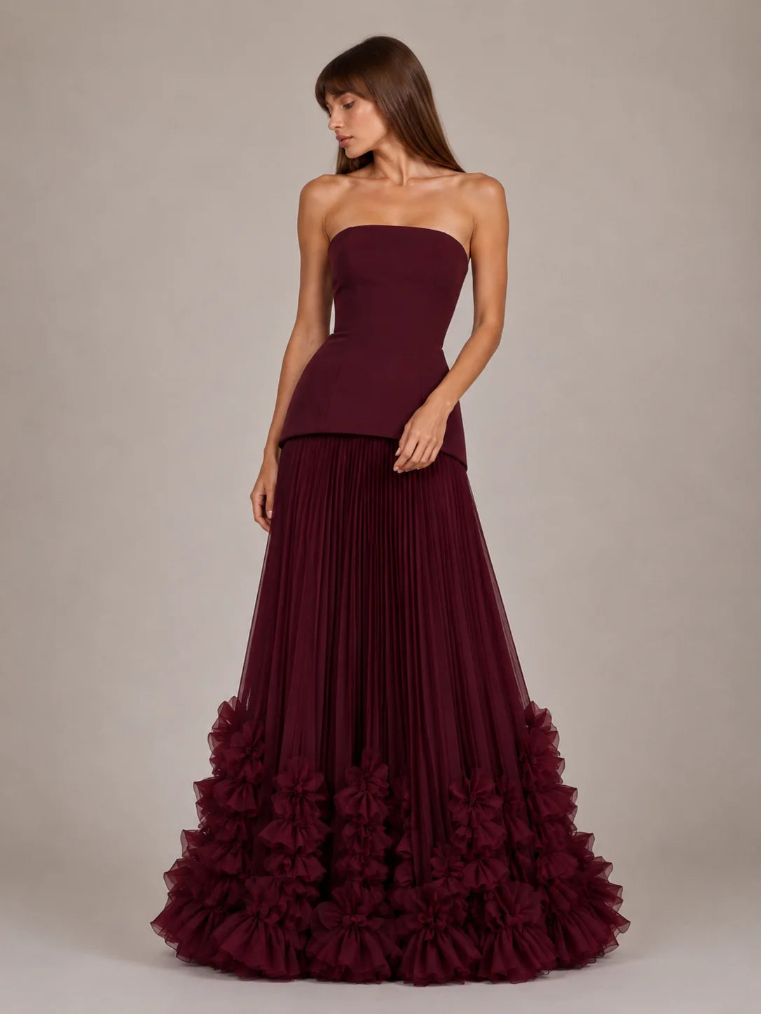 Strapless Pleated Maxi Dress