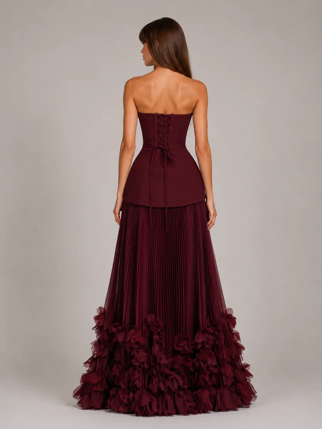 Strapless Pleated Maxi Dress