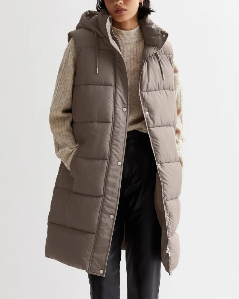 Womens Long Puffer Vest With Hood