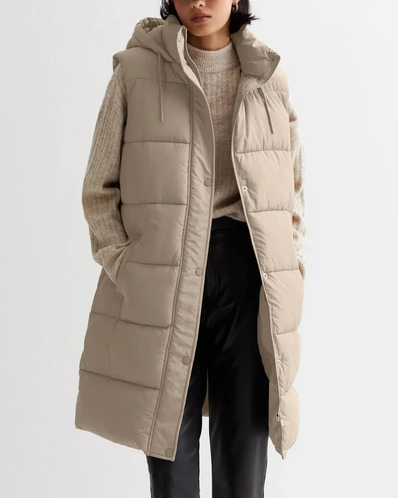 Womens Long Puffer Vest With Hood