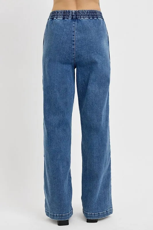 Wide Leg Jeans With Elastic Waist