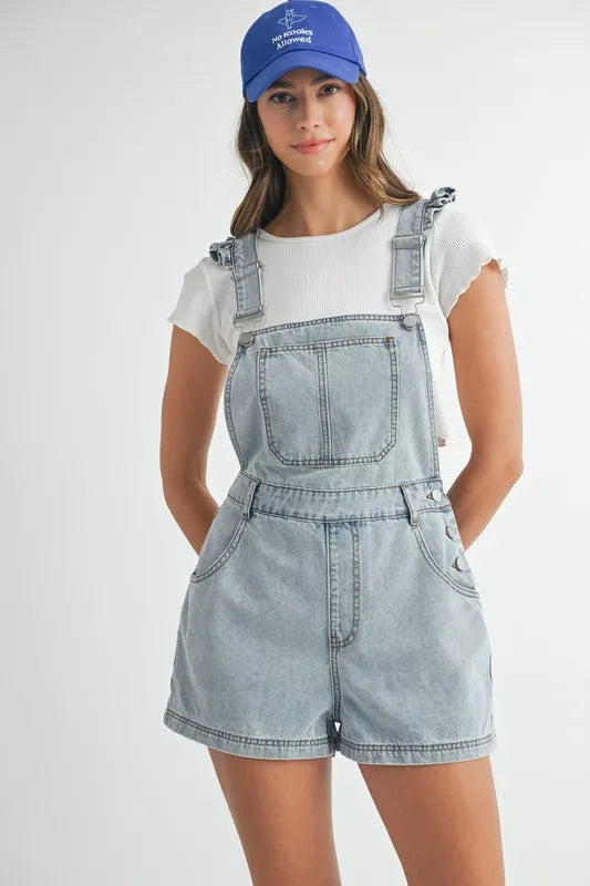 women's short denim overalls