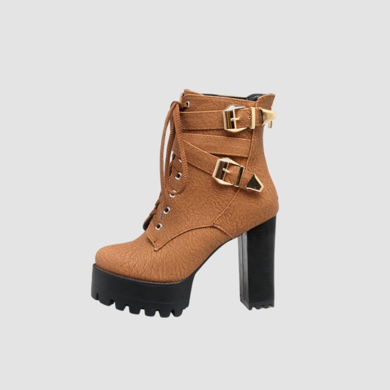 chunky heel bootie Brown