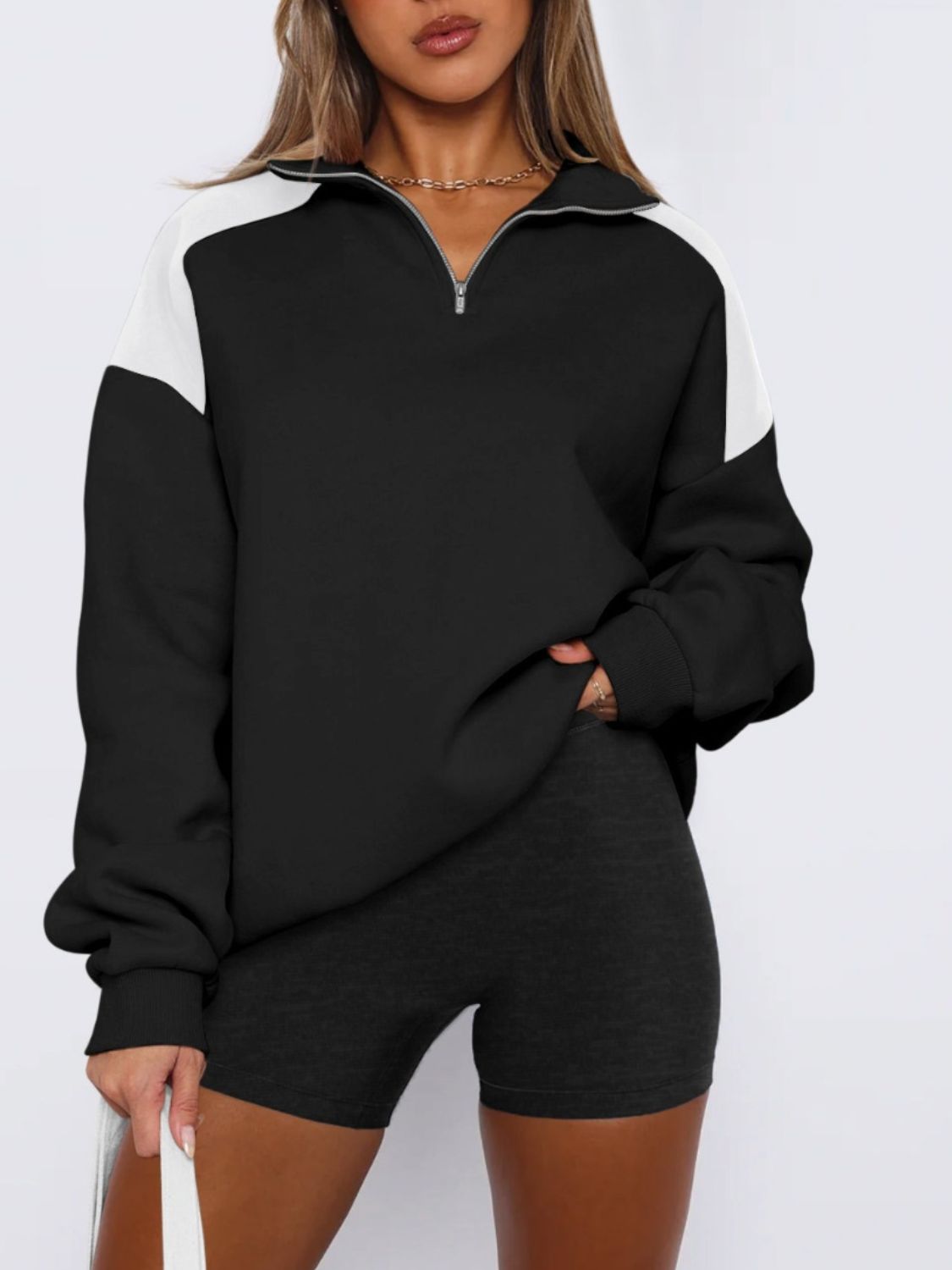 quarter zip women's pullover Black