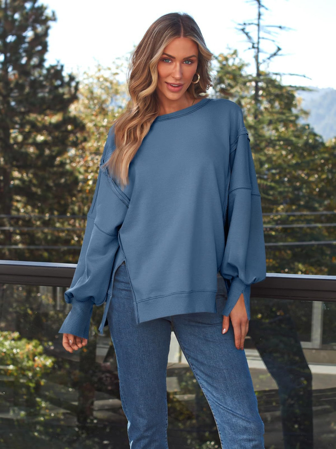 round neck sweatshirt Dusty Blue