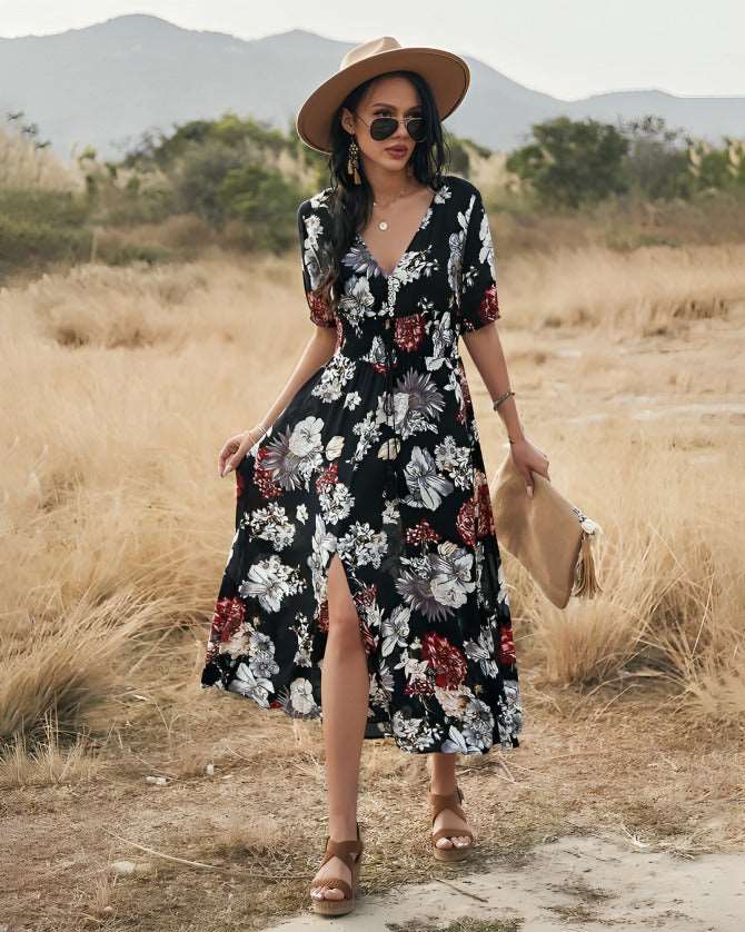 Floral Dress Summer Black